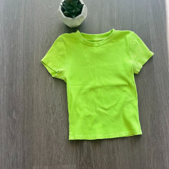 TNA Neon Green Ribbed Cropped T-Shirt - Picture 1 of 8